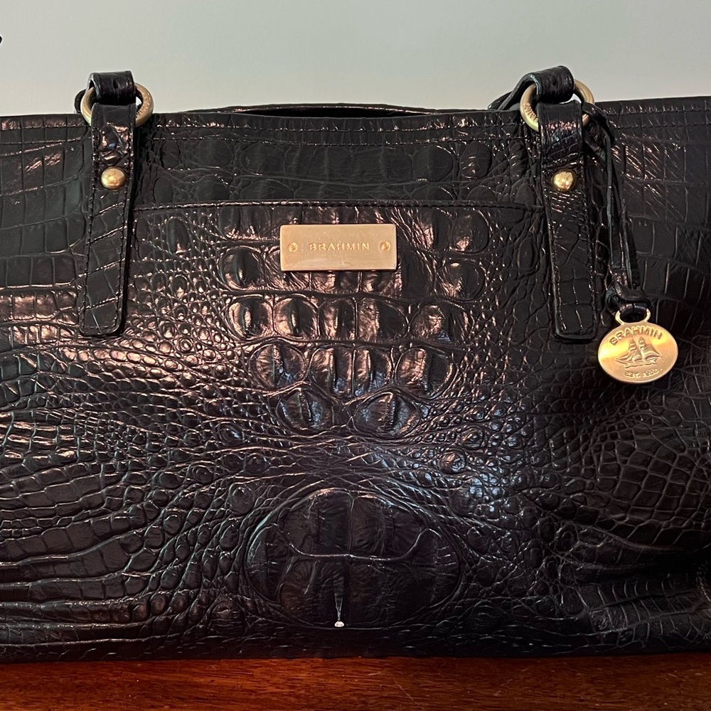 Brahmin Black Shoulder Bag with Gold Hardware